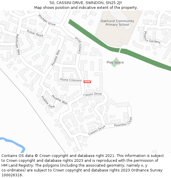 50, CASSINI DRIVE, SWINDON, SN25 2JY: Location map and indicative extent of plot
