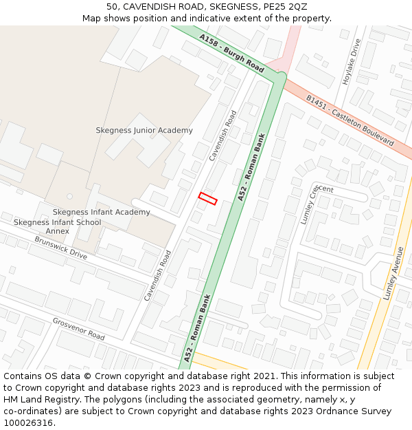 50, CAVENDISH ROAD, SKEGNESS, PE25 2QZ: Location map and indicative extent of plot