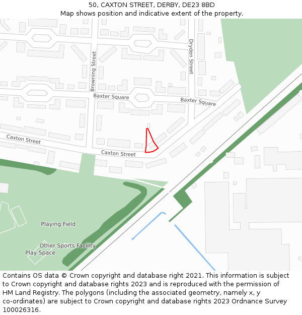 50, CAXTON STREET, DERBY, DE23 8BD: Location map and indicative extent of plot