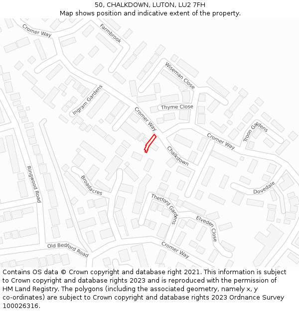 50, CHALKDOWN, LUTON, LU2 7FH: Location map and indicative extent of plot