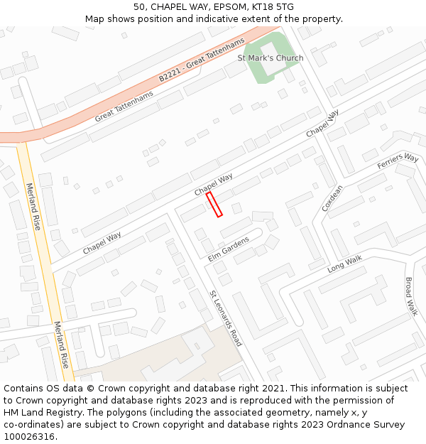 50, CHAPEL WAY, EPSOM, KT18 5TG: Location map and indicative extent of plot