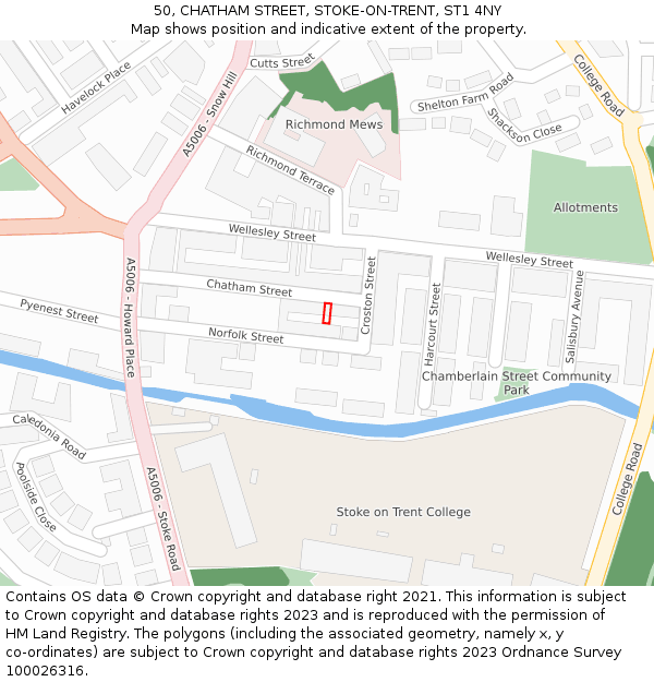 50, CHATHAM STREET, STOKE-ON-TRENT, ST1 4NY: Location map and indicative extent of plot