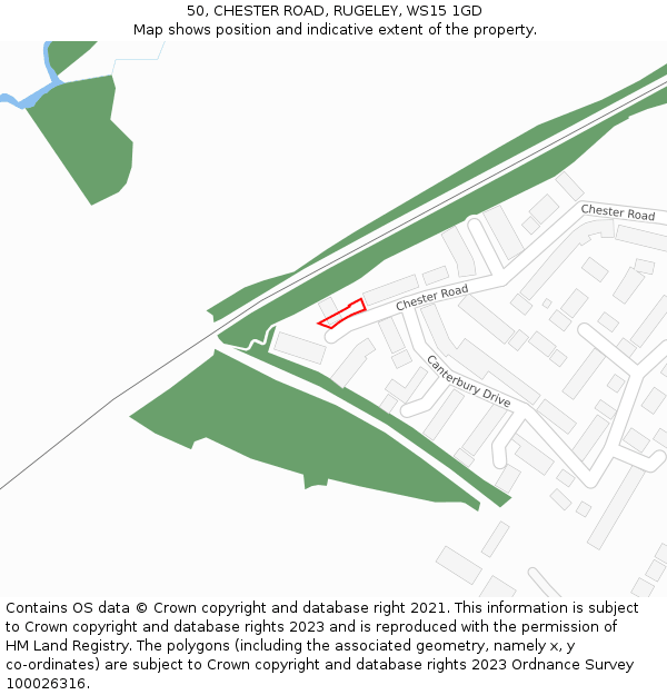 50, CHESTER ROAD, RUGELEY, WS15 1GD: Location map and indicative extent of plot