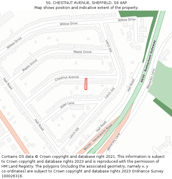 50, CHESTNUT AVENUE, SHEFFIELD, S9 4AP: Location map and indicative extent of plot