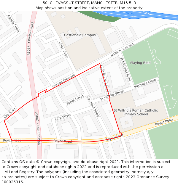 50, CHEVASSUT STREET, MANCHESTER, M15 5LR: Location map and indicative extent of plot