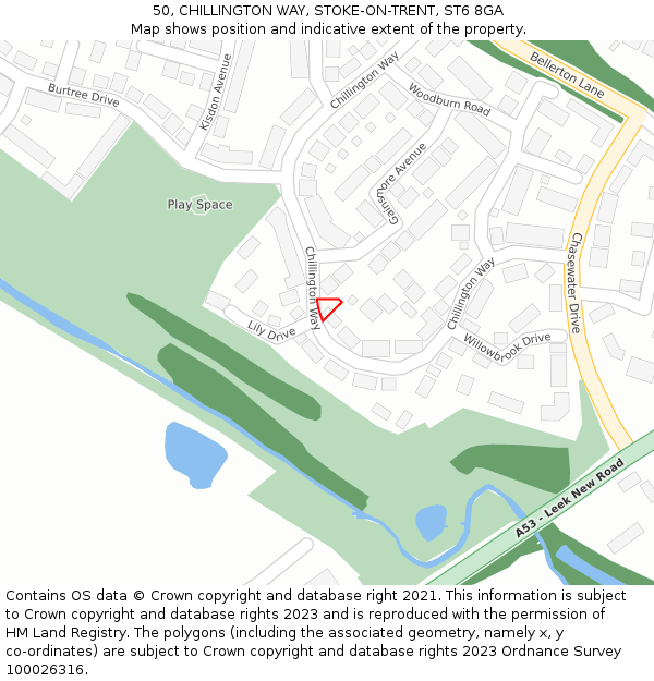50, CHILLINGTON WAY, STOKE-ON-TRENT, ST6 8GA: Location map and indicative extent of plot