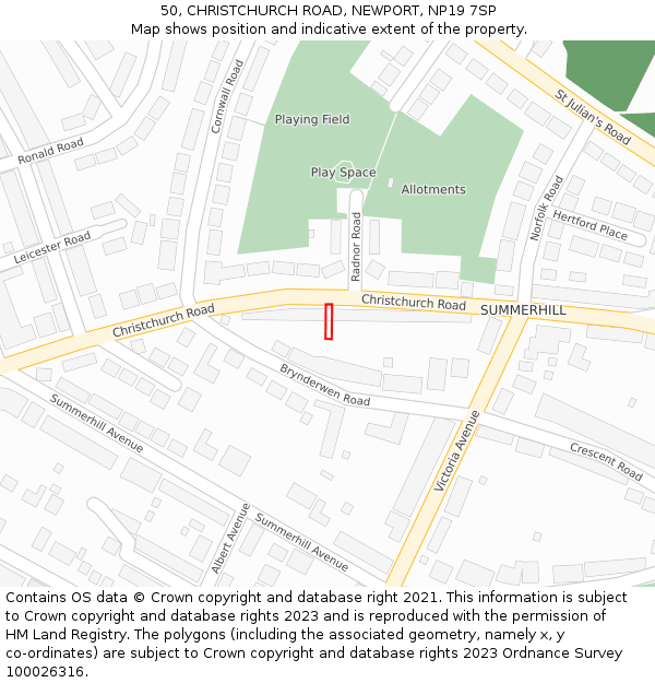 50, CHRISTCHURCH ROAD, NEWPORT, NP19 7SP: Location map and indicative extent of plot