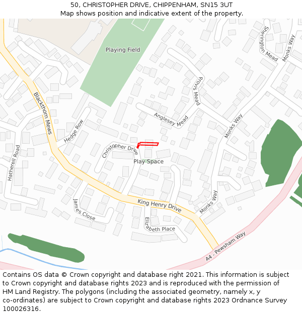 50, CHRISTOPHER DRIVE, CHIPPENHAM, SN15 3UT: Location map and indicative extent of plot