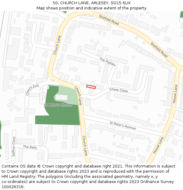 50, CHURCH LANE, ARLESEY, SG15 6UX: Location map and indicative extent of plot