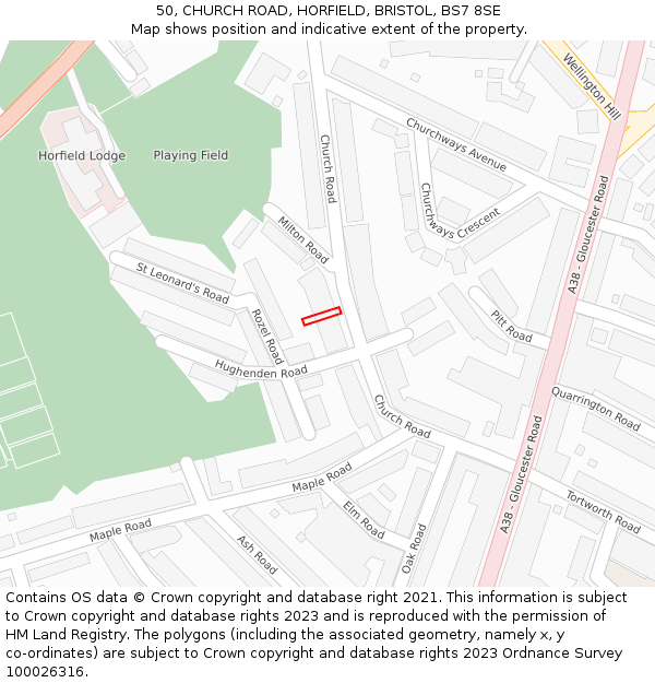 50, CHURCH ROAD, HORFIELD, BRISTOL, BS7 8SE: Location map and indicative extent of plot