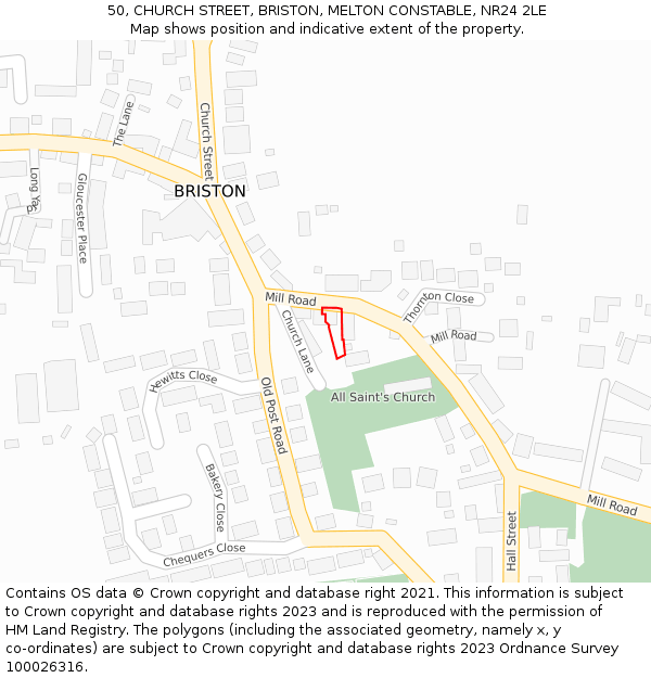 50, CHURCH STREET, BRISTON, MELTON CONSTABLE, NR24 2LE: Location map and indicative extent of plot