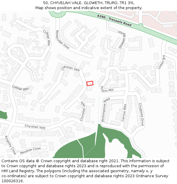 50, CHYVELAH VALE, GLOWETH, TRURO, TR1 3YL: Location map and indicative extent of plot