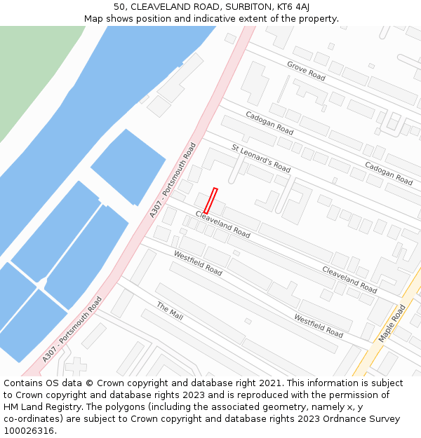 50, CLEAVELAND ROAD, SURBITON, KT6 4AJ: Location map and indicative extent of plot