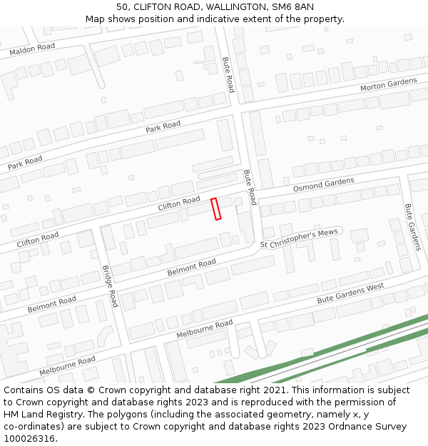 50, CLIFTON ROAD, WALLINGTON, SM6 8AN: Location map and indicative extent of plot