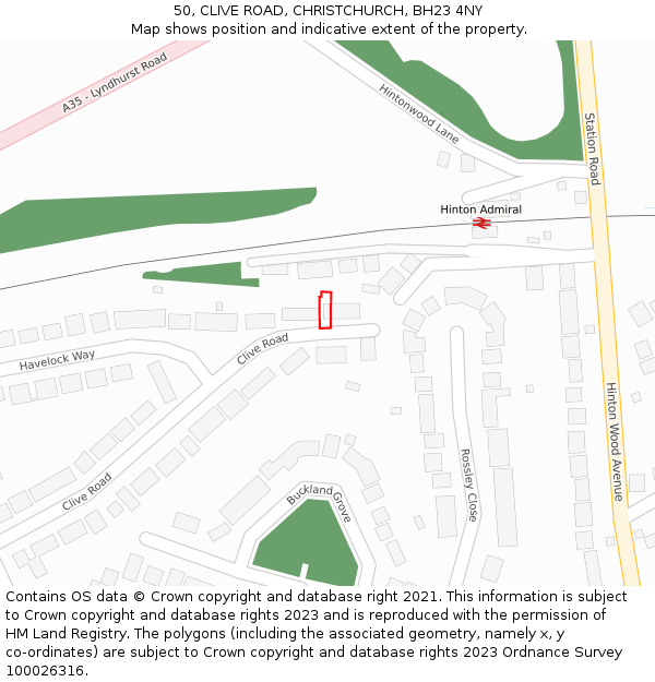 50, CLIVE ROAD, CHRISTCHURCH, BH23 4NY: Location map and indicative extent of plot