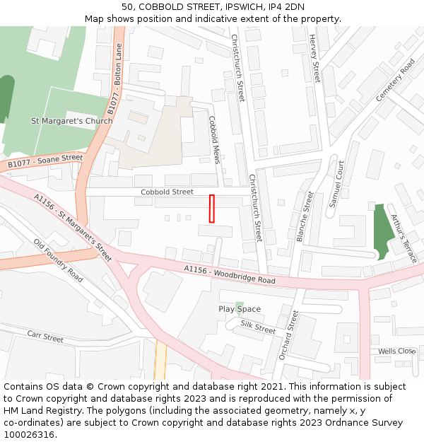 50, COBBOLD STREET, IPSWICH, IP4 2DN: Location map and indicative extent of plot
