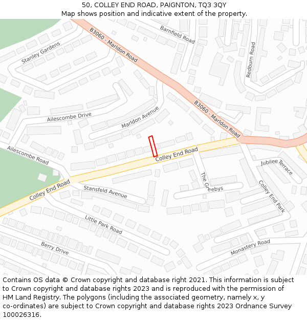 50, COLLEY END ROAD, PAIGNTON, TQ3 3QY: Location map and indicative extent of plot