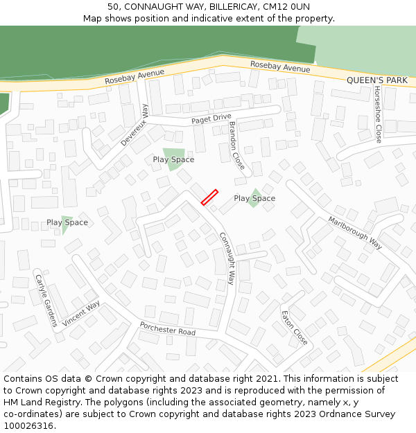 50, CONNAUGHT WAY, BILLERICAY, CM12 0UN: Location map and indicative extent of plot
