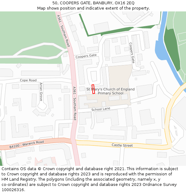 50, COOPERS GATE, BANBURY, OX16 2EQ: Location map and indicative extent of plot