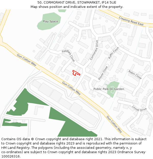 50, CORMORANT DRIVE, STOWMARKET, IP14 5UE: Location map and indicative extent of plot