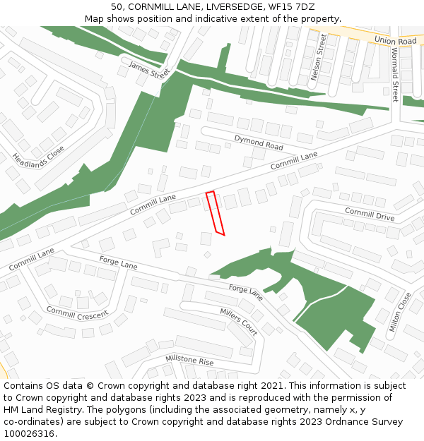 50, CORNMILL LANE, LIVERSEDGE, WF15 7DZ: Location map and indicative extent of plot