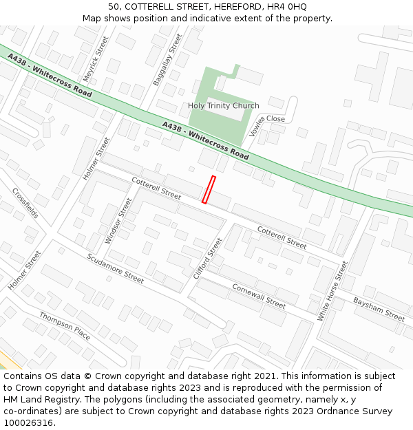 50, COTTERELL STREET, HEREFORD, HR4 0HQ: Location map and indicative extent of plot