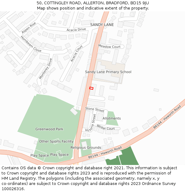 50, COTTINGLEY ROAD, ALLERTON, BRADFORD, BD15 9JU: Location map and indicative extent of plot