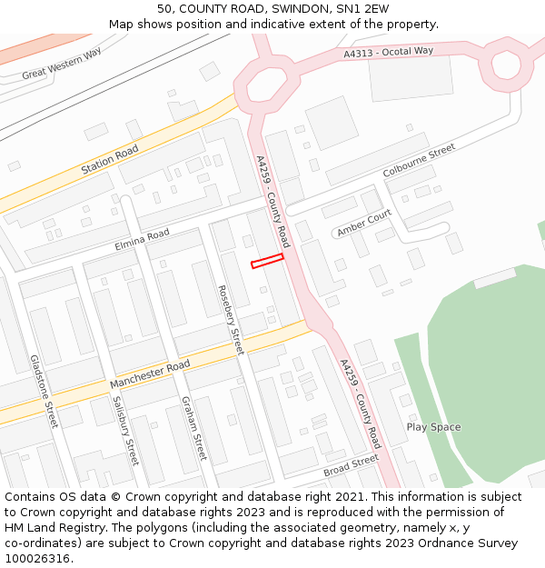 50, COUNTY ROAD, SWINDON, SN1 2EW: Location map and indicative extent of plot