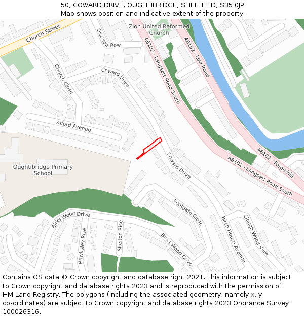 50, COWARD DRIVE, OUGHTIBRIDGE, SHEFFIELD, S35 0JP: Location map and indicative extent of plot