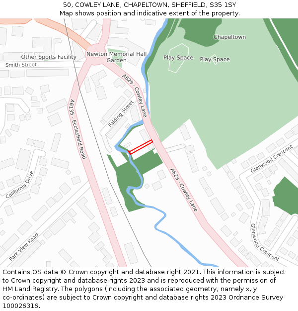 50, COWLEY LANE, CHAPELTOWN, SHEFFIELD, S35 1SY: Location map and indicative extent of plot