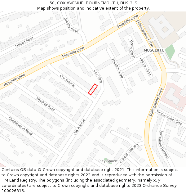 50, COX AVENUE, BOURNEMOUTH, BH9 3LS: Location map and indicative extent of plot
