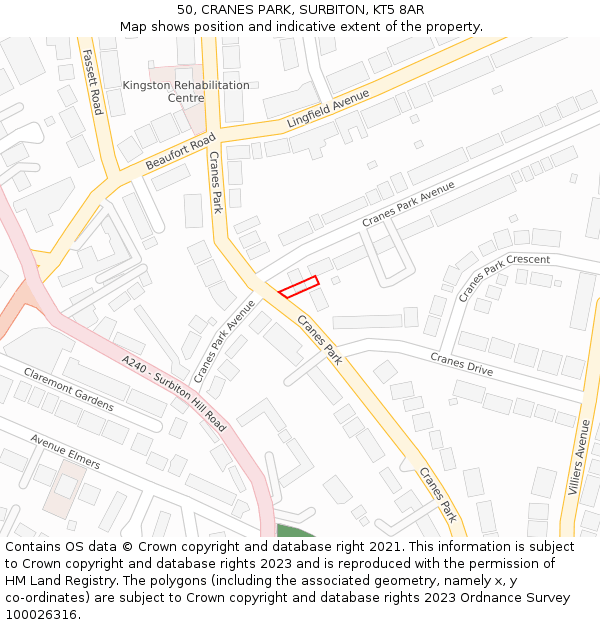 50, CRANES PARK, SURBITON, KT5 8AR: Location map and indicative extent of plot