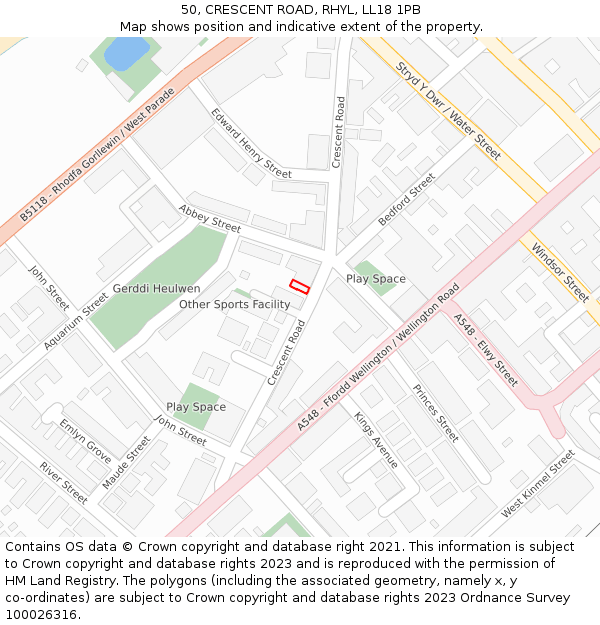 50, CRESCENT ROAD, RHYL, LL18 1PB: Location map and indicative extent of plot