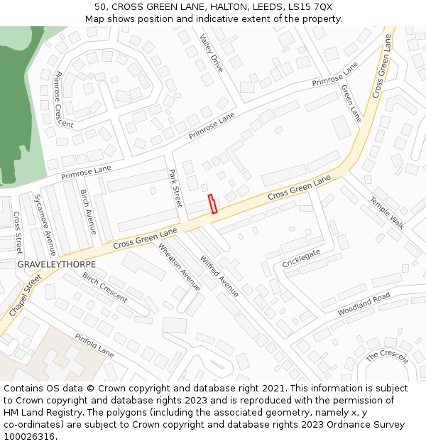 50, CROSS GREEN LANE, HALTON, LEEDS, LS15 7QX: Location map and indicative extent of plot