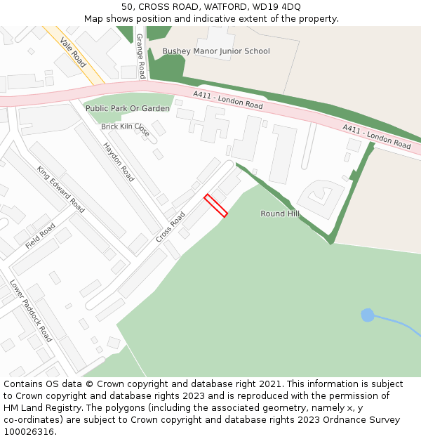 50, CROSS ROAD, WATFORD, WD19 4DQ: Location map and indicative extent of plot