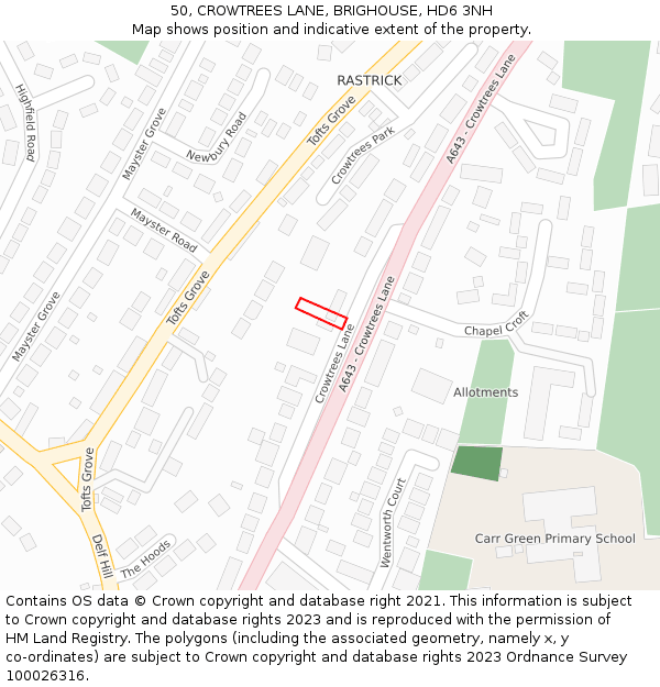 50, CROWTREES LANE, BRIGHOUSE, HD6 3NH: Location map and indicative extent of plot