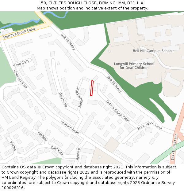 50, CUTLERS ROUGH CLOSE, BIRMINGHAM, B31 1LX: Location map and indicative extent of plot