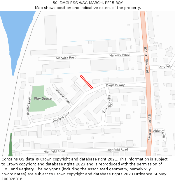 50, DAGLESS WAY, MARCH, PE15 8QY: Location map and indicative extent of plot