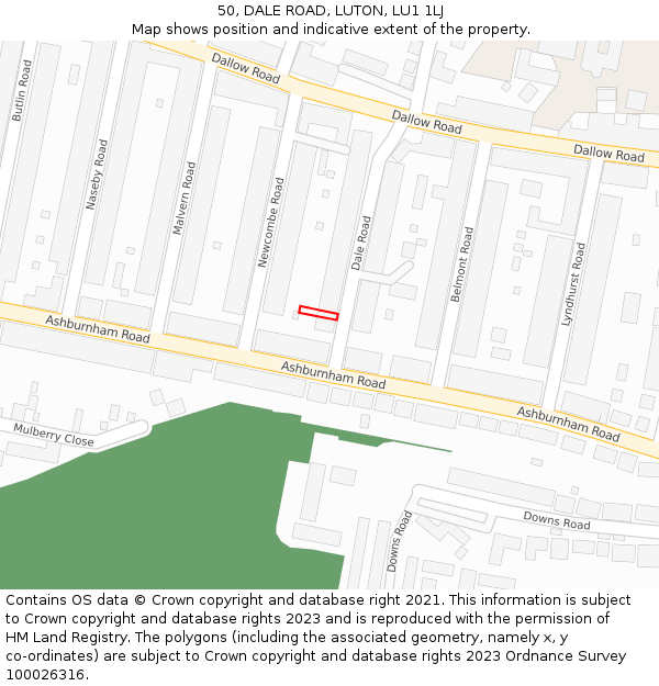 50, DALE ROAD, LUTON, LU1 1LJ: Location map and indicative extent of plot