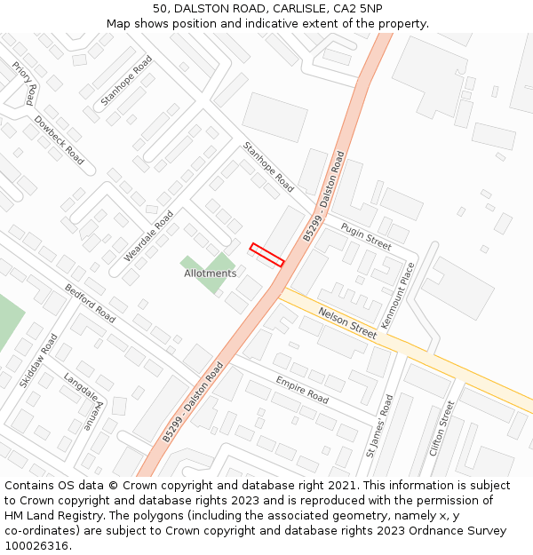 50, DALSTON ROAD, CARLISLE, CA2 5NP: Location map and indicative extent of plot