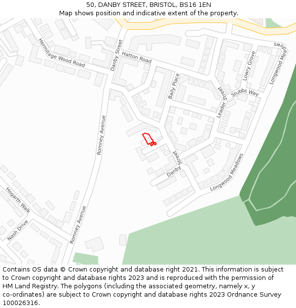 50, DANBY STREET, BRISTOL, BS16 1EN: Location map and indicative extent of plot