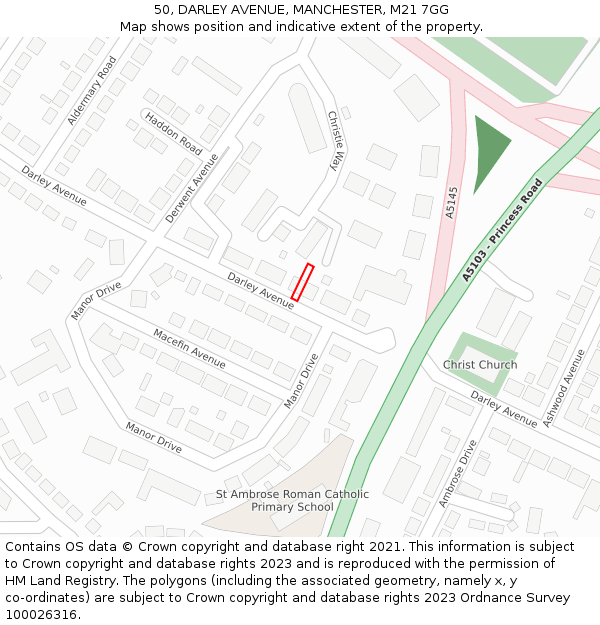 50, DARLEY AVENUE, MANCHESTER, M21 7GG: Location map and indicative extent of plot