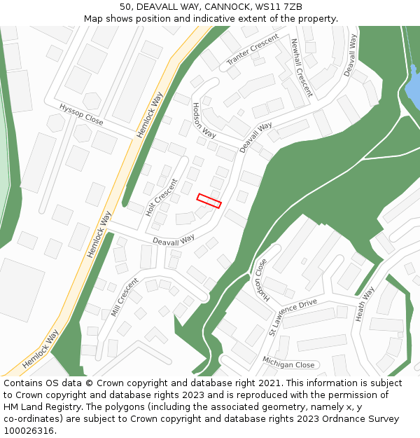 50, DEAVALL WAY, CANNOCK, WS11 7ZB: Location map and indicative extent of plot