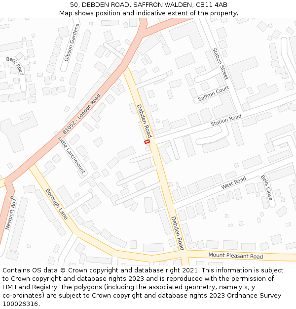 50, DEBDEN ROAD, SAFFRON WALDEN, CB11 4AB: Location map and indicative extent of plot