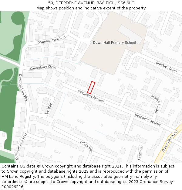 50, DEEPDENE AVENUE, RAYLEIGH, SS6 9LG: Location map and indicative extent of plot