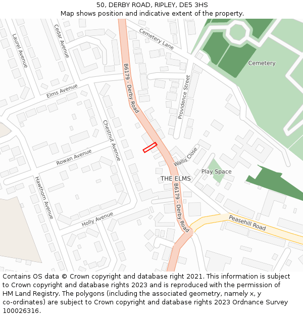 50, DERBY ROAD, RIPLEY, DE5 3HS: Location map and indicative extent of plot