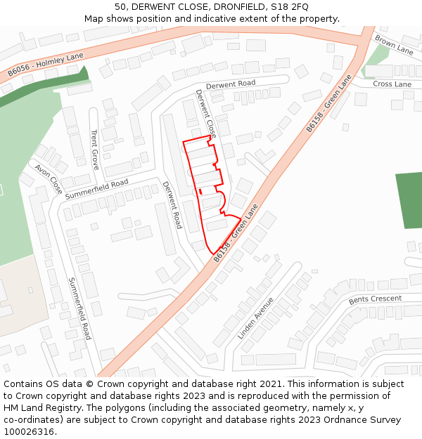 50, DERWENT CLOSE, DRONFIELD, S18 2FQ: Location map and indicative extent of plot