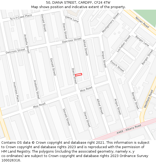 50, DIANA STREET, CARDIFF, CF24 4TW: Location map and indicative extent of plot