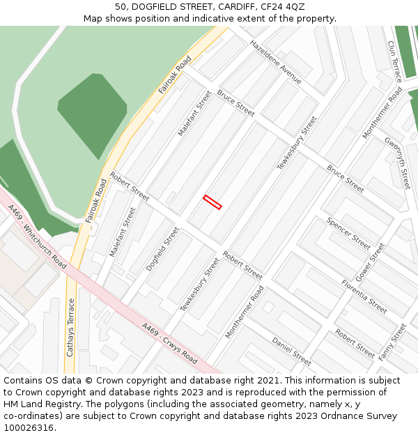 50, DOGFIELD STREET, CARDIFF, CF24 4QZ: Location map and indicative extent of plot