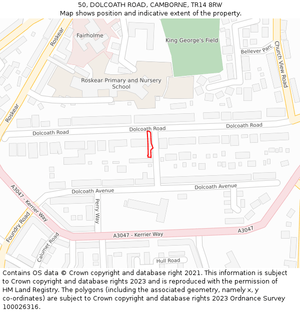 50, DOLCOATH ROAD, CAMBORNE, TR14 8RW: Location map and indicative extent of plot